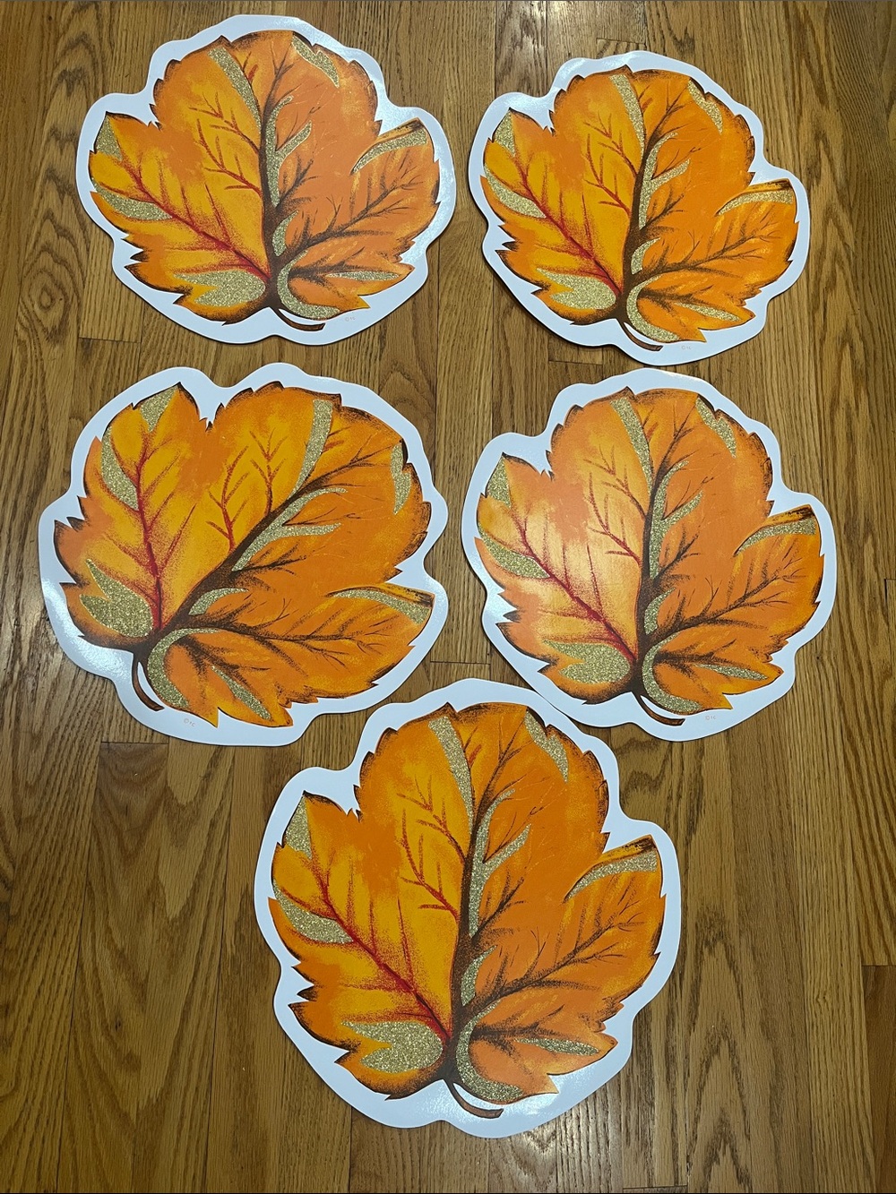 5 Vtg MAPLE LEAF W/Glitter Vinyl Fall Placemats Kmart Autumn Fest Defunct Store